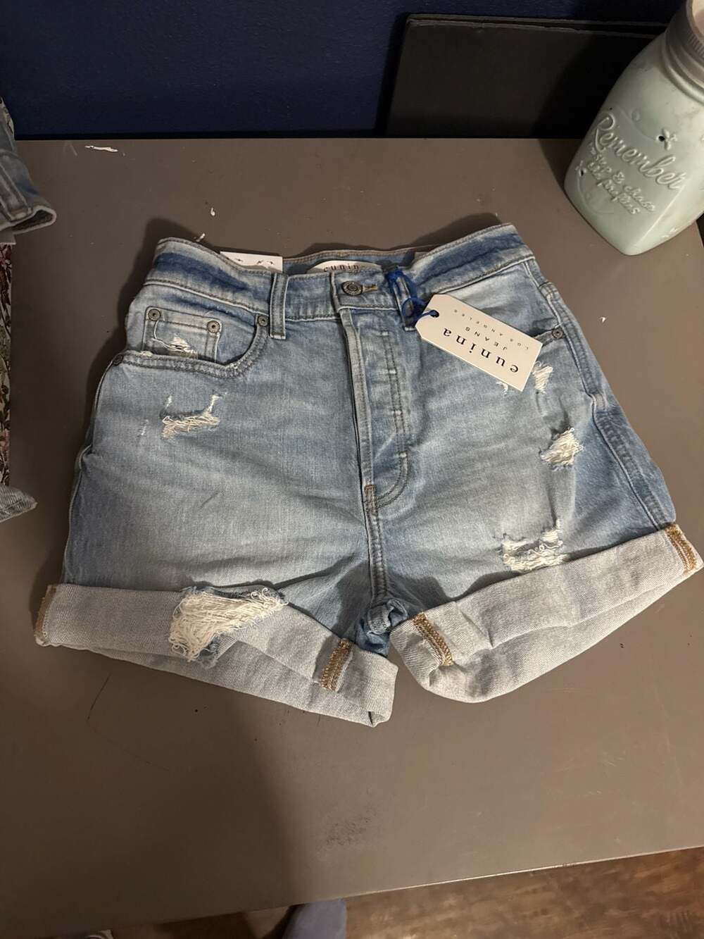 NWT Eunina Olivia Ultra High Rise Distressed Mom Shorts Size XS